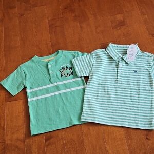 Nwt 2 Wondernation Green Striped And Solid Green Polo Shirts